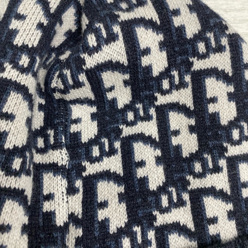 Dior oblique毛球毛帽海軍藍喀什米爾羊絨-3