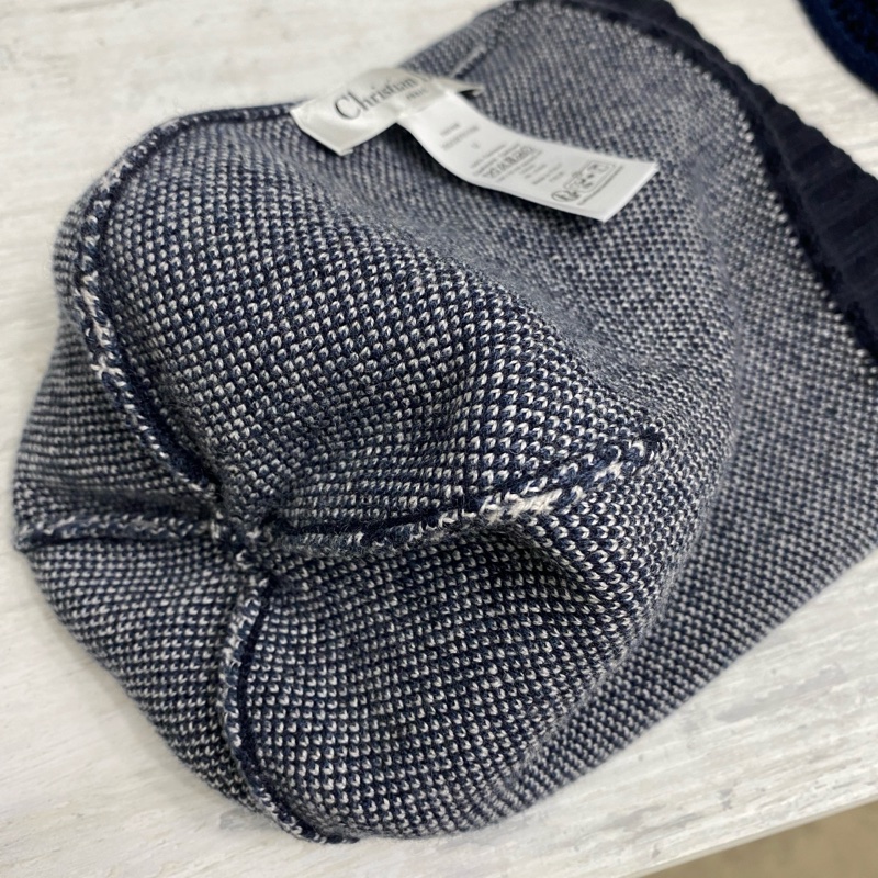 Dior oblique毛球毛帽海軍藍喀什米爾羊絨-14