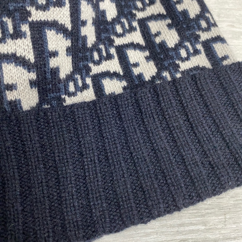 Dior oblique毛球毛帽海軍藍喀什米爾羊絨-19