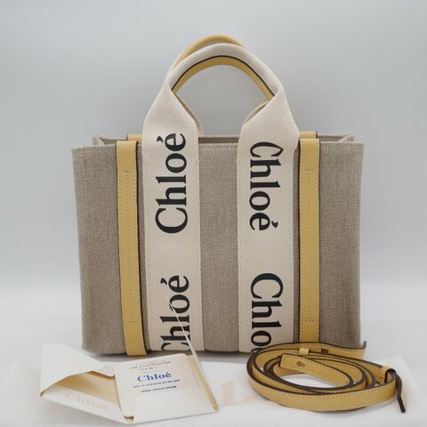【超級新♥️】Chloé 蔻伊 Woody Tote 亞麻色 蜂蜜金 帆布 小牛皮 手提托特包 肩背包