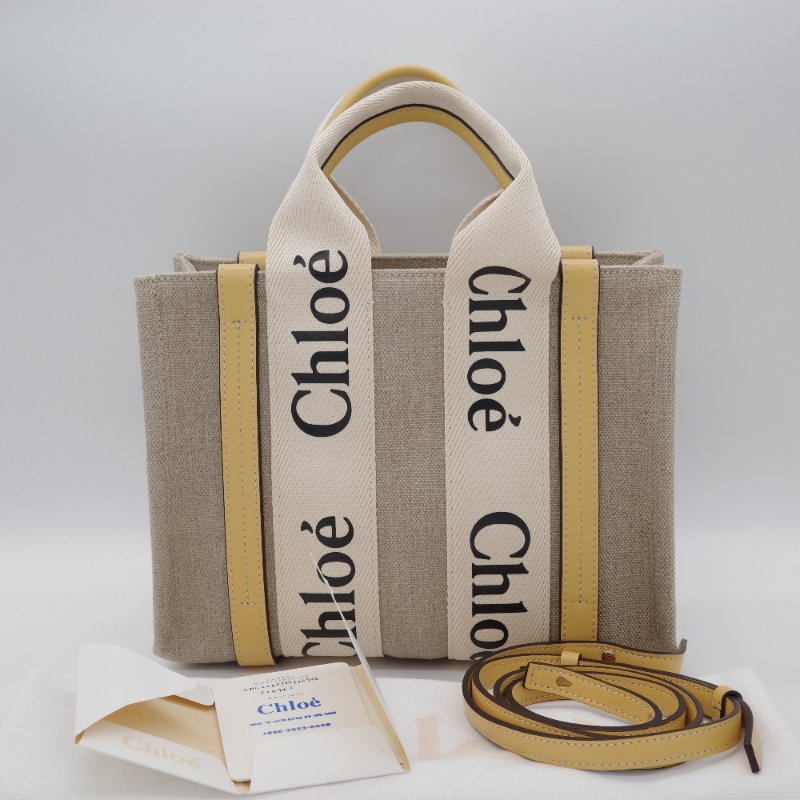 【超級新♥️】Chloé 蔻伊 Woody Tote 亞麻色 蜂蜜金 帆布 小牛皮 手提托特包 肩背包-0