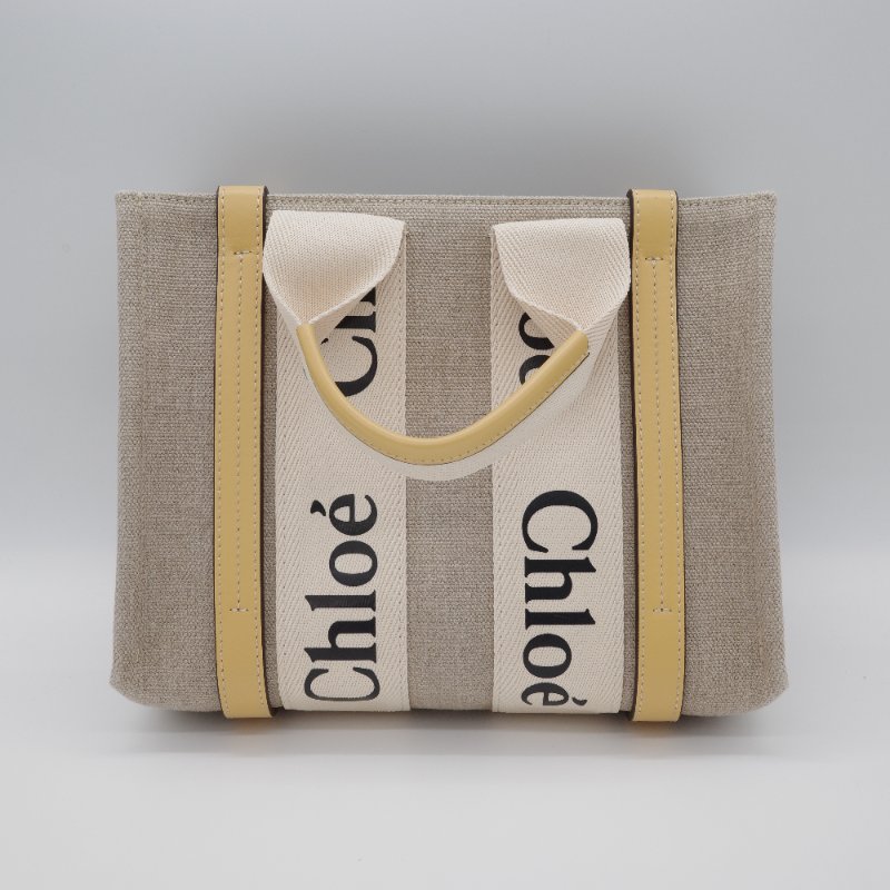 【超級新♥️】Chloé 蔻伊 Woody Tote 亞麻色 蜂蜜金 帆布 小牛皮 手提托特包 肩背包-1