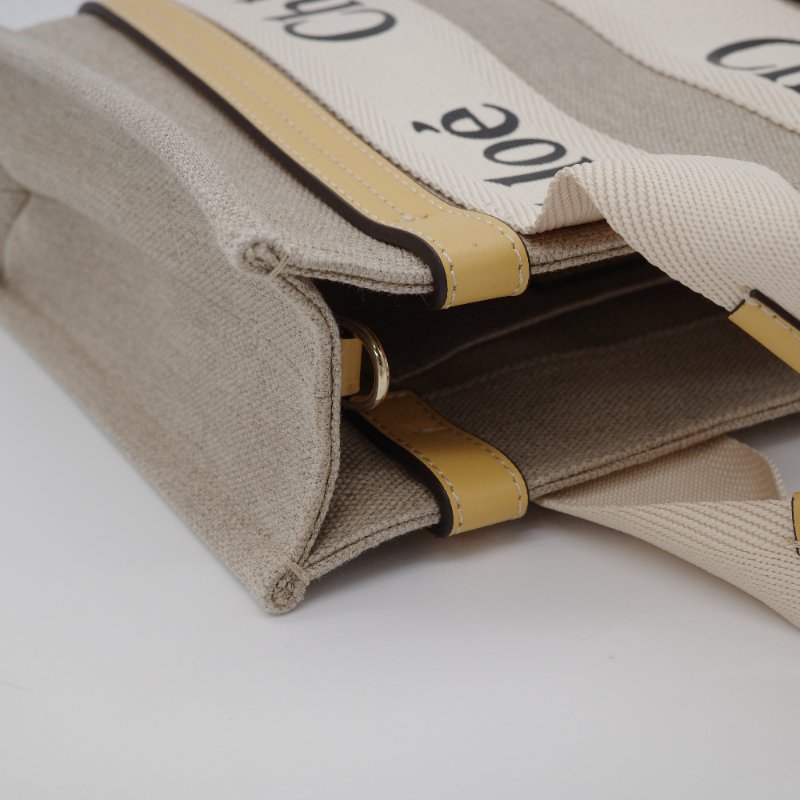【超級新♥️】Chloé 蔻伊 Woody Tote 亞麻色 蜂蜜金 帆布 小牛皮 手提托特包 肩背包-10
