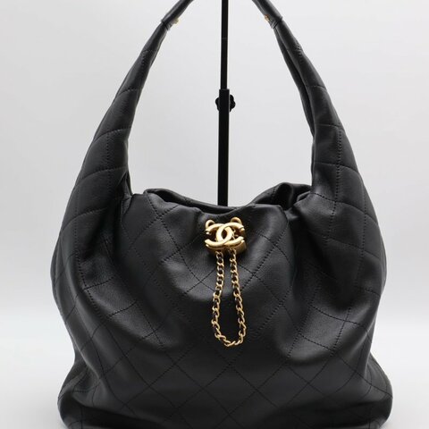 CHANEL 26C牛皮單肩嬉皮Hobo - 中號黑金