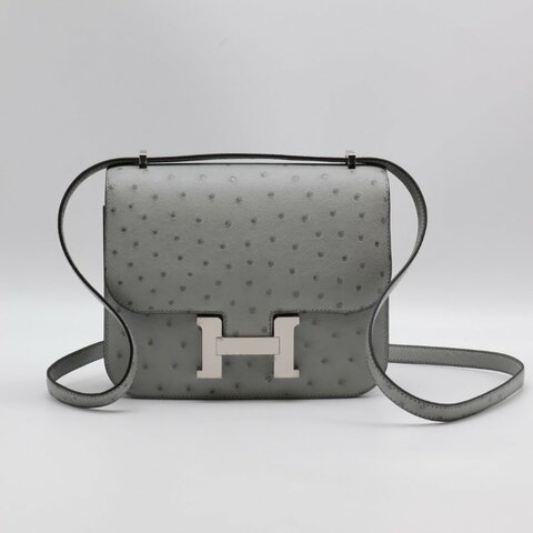 HERMES Mini constance 19 - 鴕鳥皮冰川藍銀 W