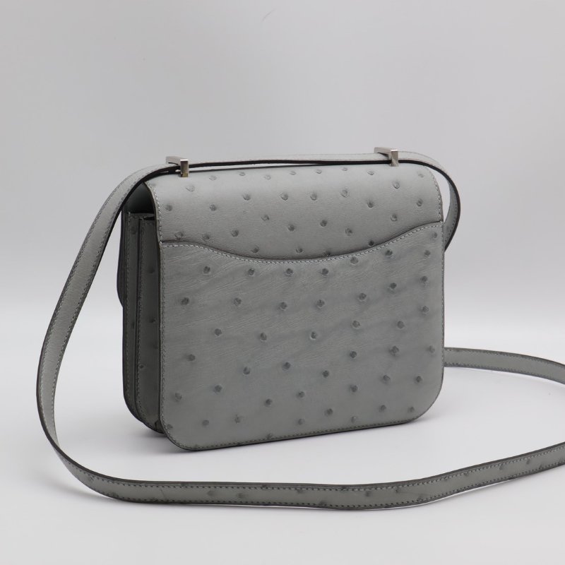 HERMES Mini constance 19 - 鴕鳥皮冰川藍銀 W-1