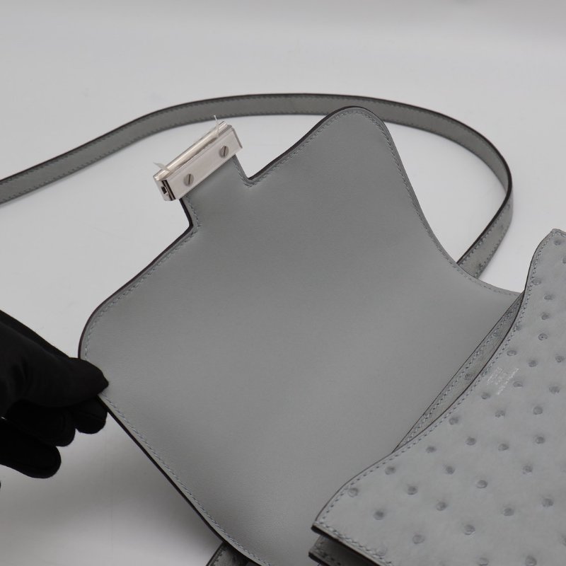 HERMES Mini constance 19 - 鴕鳥皮冰川藍銀 W-3