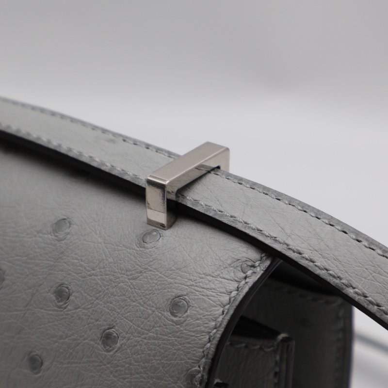 HERMES Mini constance 19 - 鴕鳥皮冰川藍銀 W-4