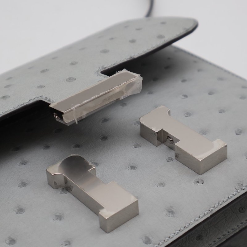 HERMES Mini constance 19 - 鴕鳥皮冰川藍銀 W-7