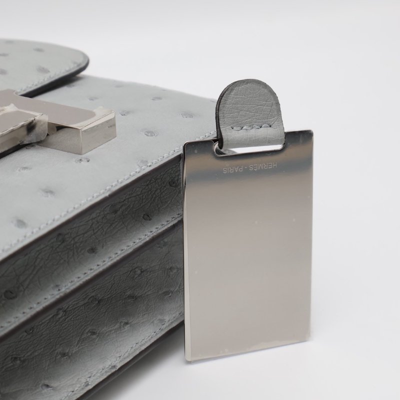 HERMES Mini constance 19 - 鴕鳥皮冰川藍銀 W-8