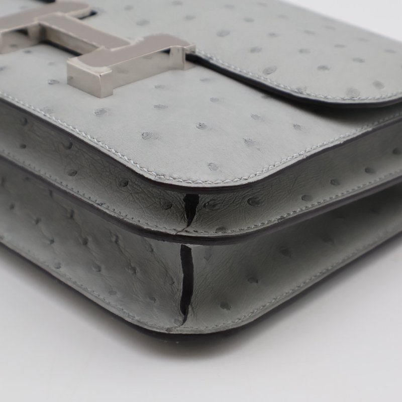 HERMES Mini constance 19 - 鴕鳥皮冰川藍銀 W-10