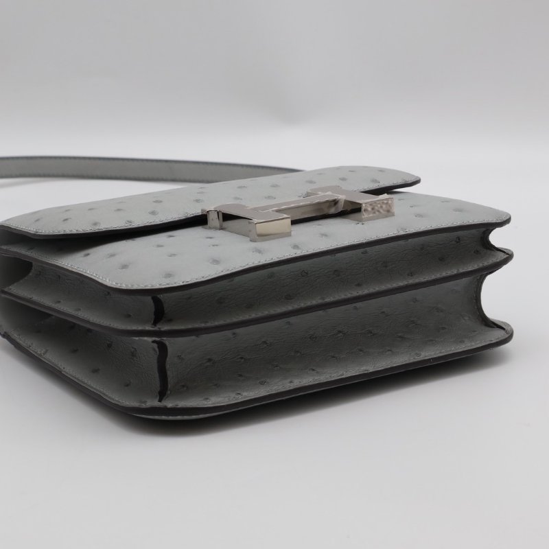 HERMES Mini constance 19 - 鴕鳥皮冰川藍銀 W-12