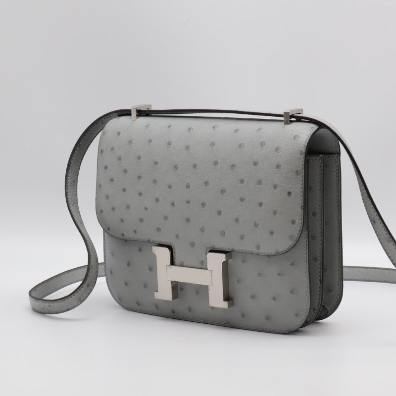 HERMES Mini constance 19 - 鴕鳥皮冰川藍銀 W-13