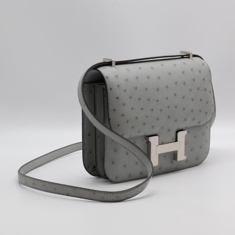 HERMES Mini constance 19 - 鴕鳥皮冰川藍銀 W-14