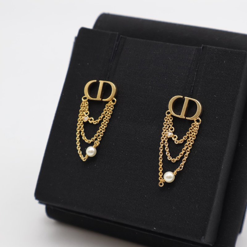 DIOR CD垂墜鍊耳環-4