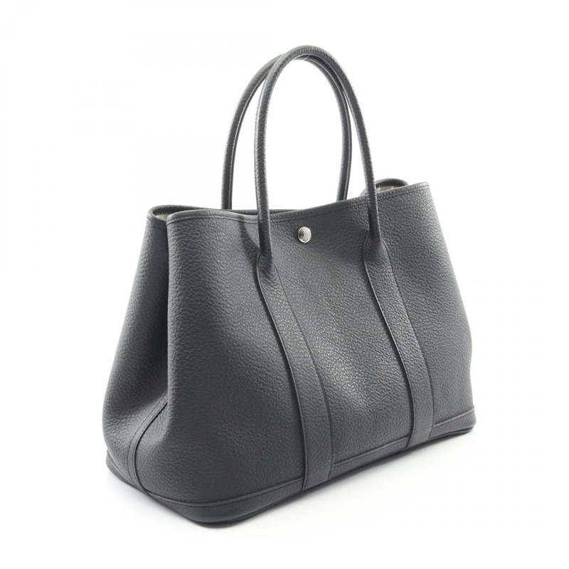 愛馬仕 Garden Party PM 手提包 X Country 皮革黑色二手女士 SHW-1