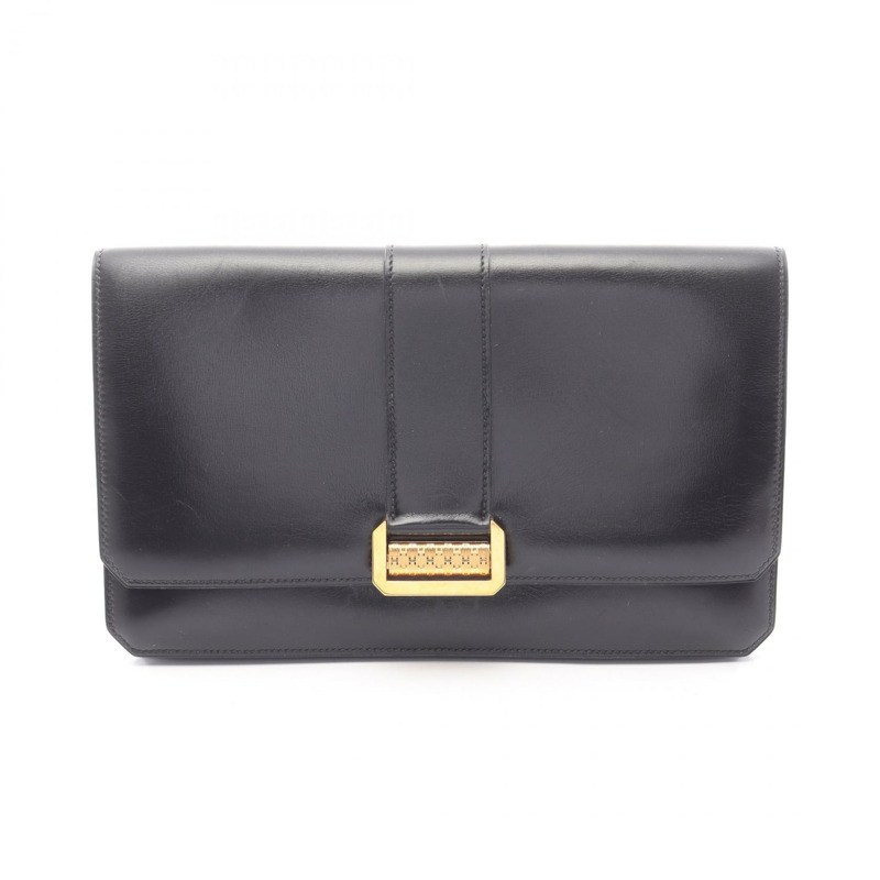 愛馬仕復古商務手拿包 J Box 小牛皮黑色金色五金二手女士-0