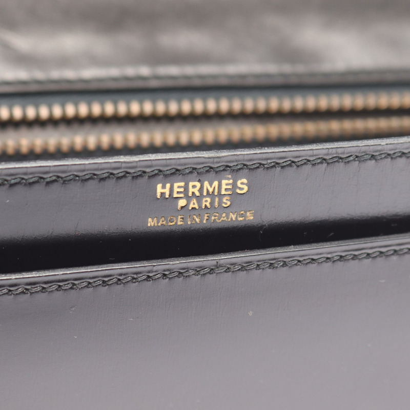 愛馬仕復古商務手拿包 J Box 小牛皮黑色金色五金二手女士-3