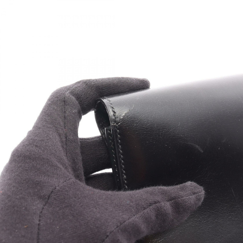 愛馬仕復古商務手拿包 J Box 小牛皮黑色金色五金二手女士-5