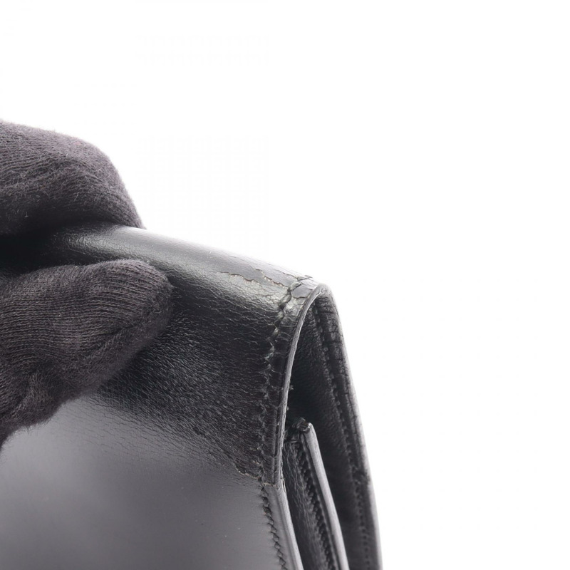 愛馬仕復古商務手拿包 J Box 小牛皮黑色金色五金二手女士-7