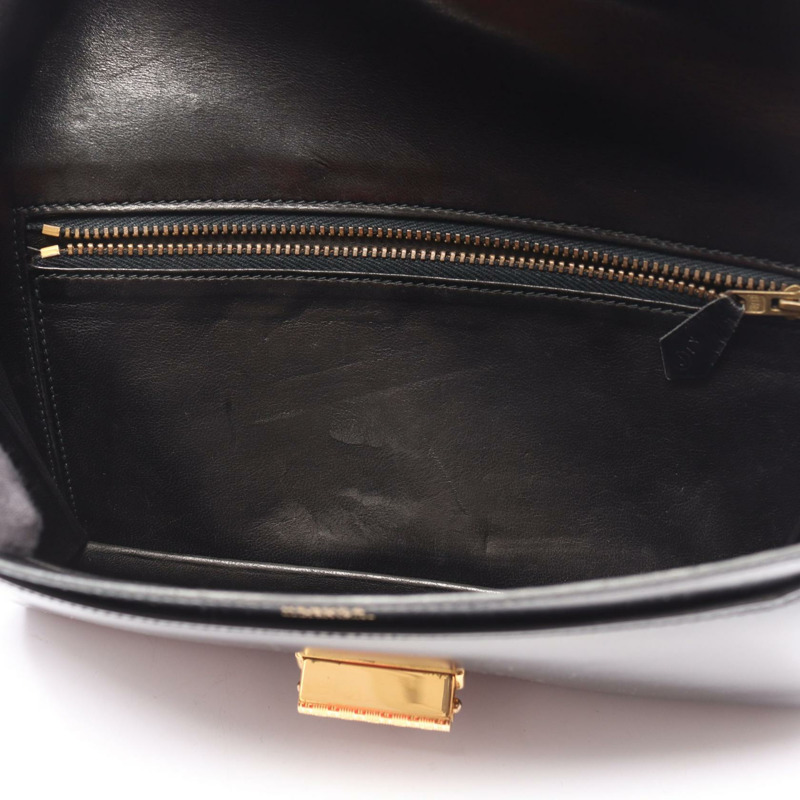 愛馬仕復古商務手拿包 J Box 小牛皮黑色金色五金二手女士-9