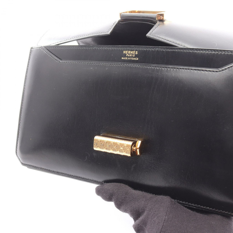 愛馬仕復古商務手拿包 J Box 小牛皮黑色金色五金二手女士-11