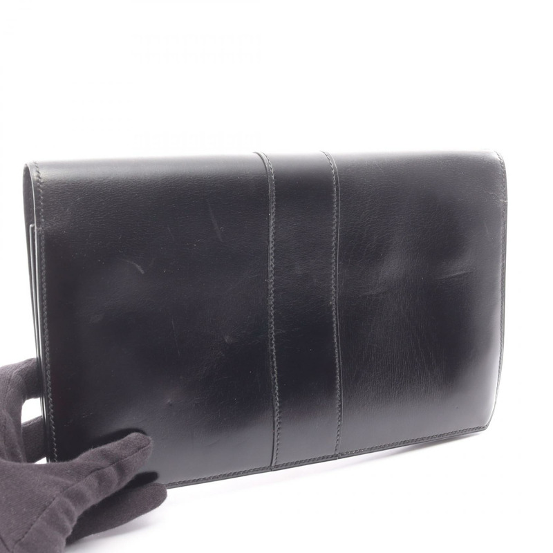 愛馬仕復古商務手拿包 J Box 小牛皮黑色金色五金二手女士-12