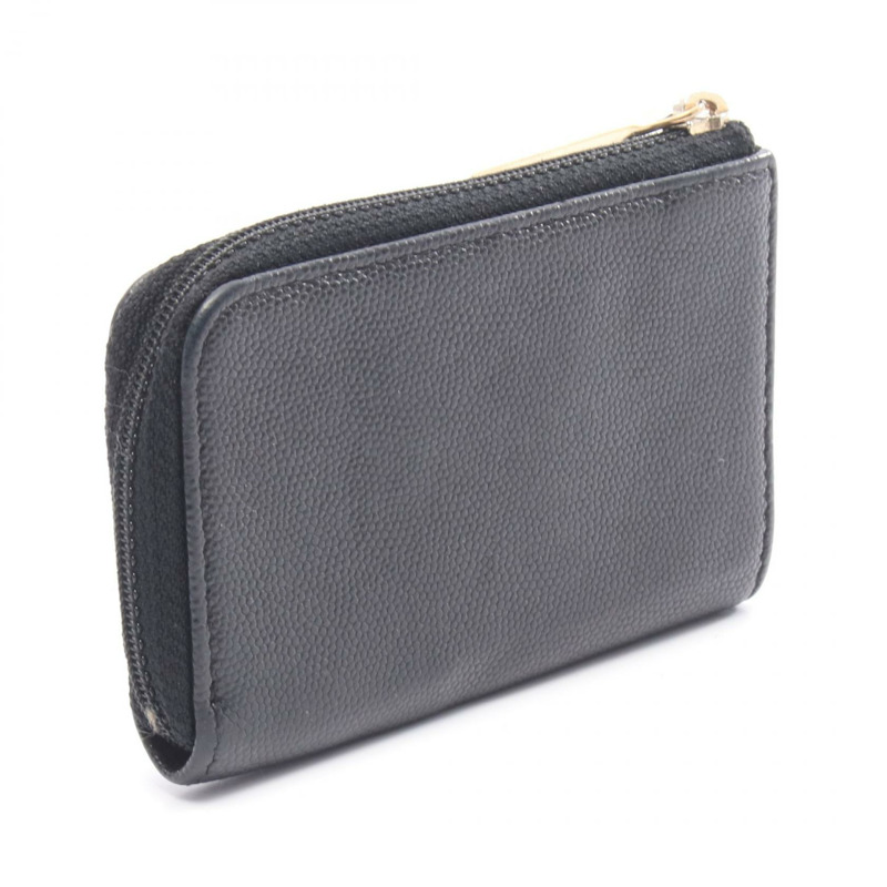 香奈兒 COCO 標誌零錢包鑰匙包，粒面小牛皮，黑色，金色五金，二手-1