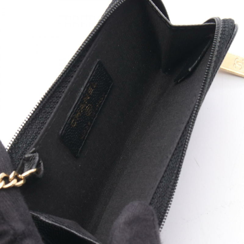 香奈兒 COCO 標誌零錢包鑰匙包，粒面小牛皮，黑色，金色五金，二手-2