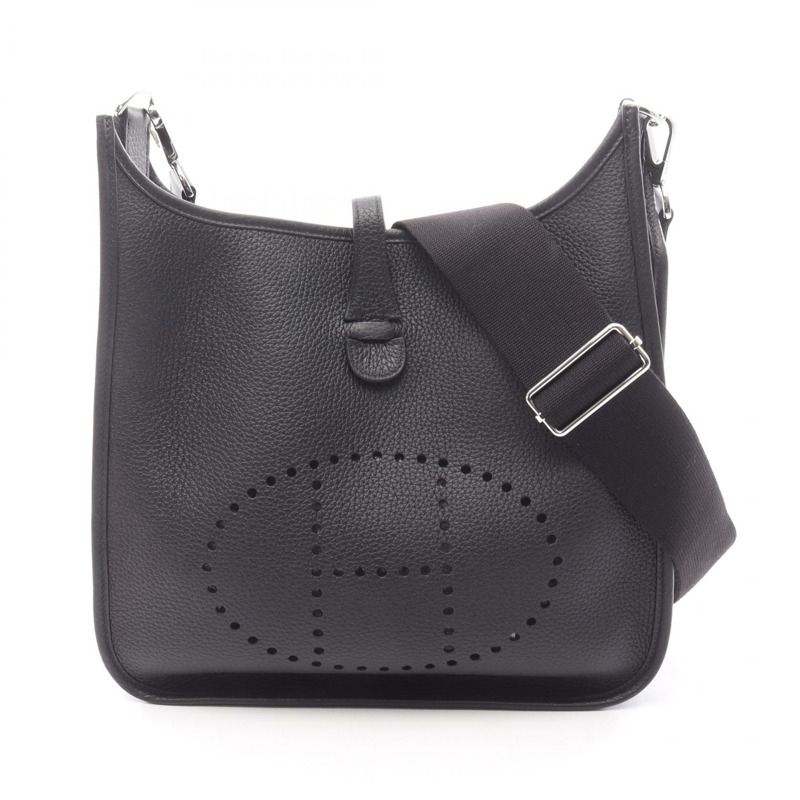 愛馬仕 Evelyne 3 PM 肩挎包，黑色，Taurillon Clemence 皮革，二手，帶五金配件。-0