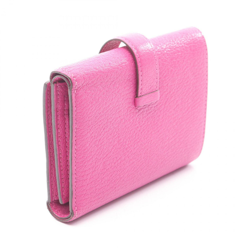 愛馬仕 Bearn 組合式三折皮夾，U 型山羊皮玫瑰紫色，二手 SHW-1