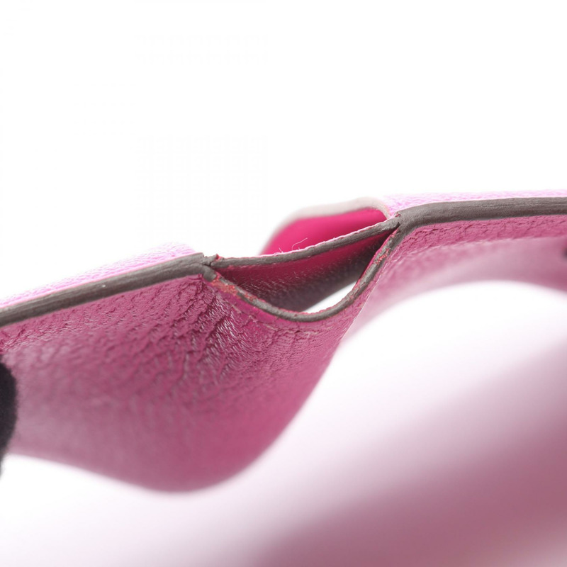 愛馬仕 Bearn 組合式三折皮夾，U 型山羊皮玫瑰紫色，二手 SHW-8