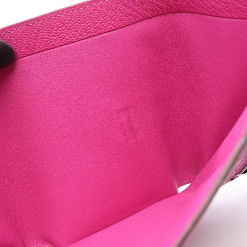 愛馬仕 Bearn 組合式三折皮夾，U 型山羊皮玫瑰紫色，二手 SHW-9