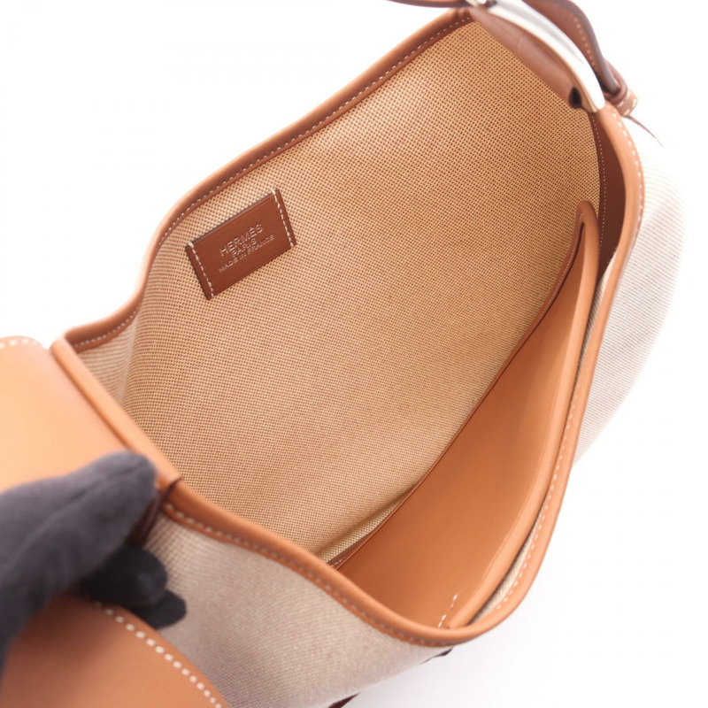 愛馬仕 Alson 單肩包 B Toile H Swift 皮革 米白色 金色 二手 GHW 女士-2