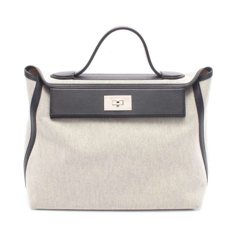 愛馬仕 24-24 35 手提包 U Toile H 帆布 Swift 皮革 灰色 黑色 二手 SHW-0