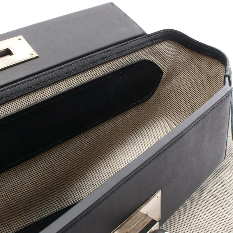 愛馬仕 24-24 35 手提包 U Toile H 帆布 Swift 皮革 灰色 黑色 二手 SHW-6