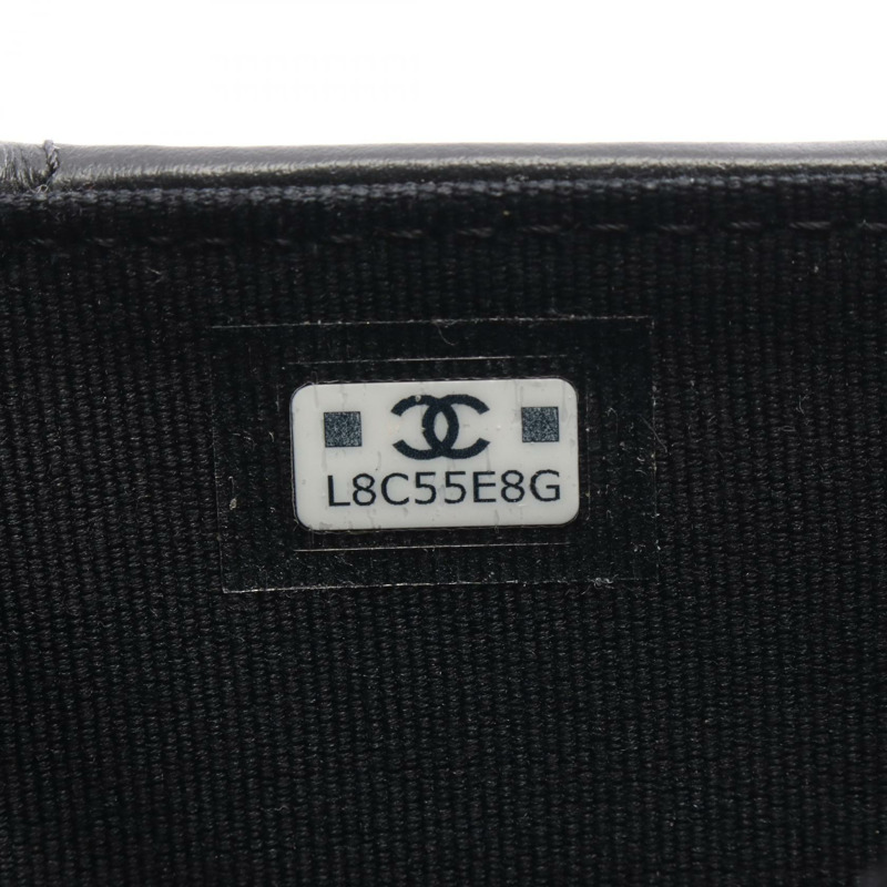 香奈兒 COCO 標誌護照旅遊卡包 AP4665 皮革黑色金扣二手-4