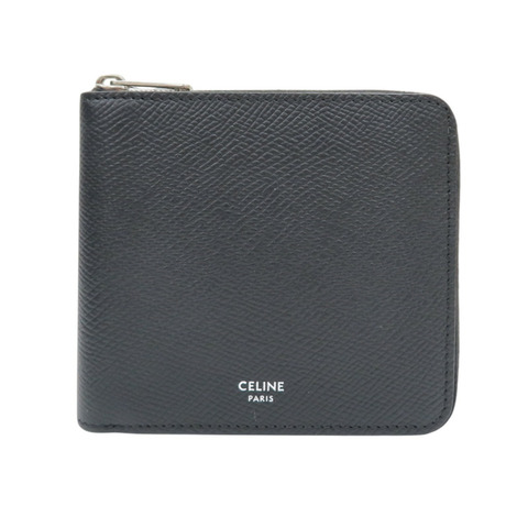 黑色 粒面牛皮 Zipped Bi-Fold 拉鍊短夾【CELINE 賽琳】 10J613BEN.38SI