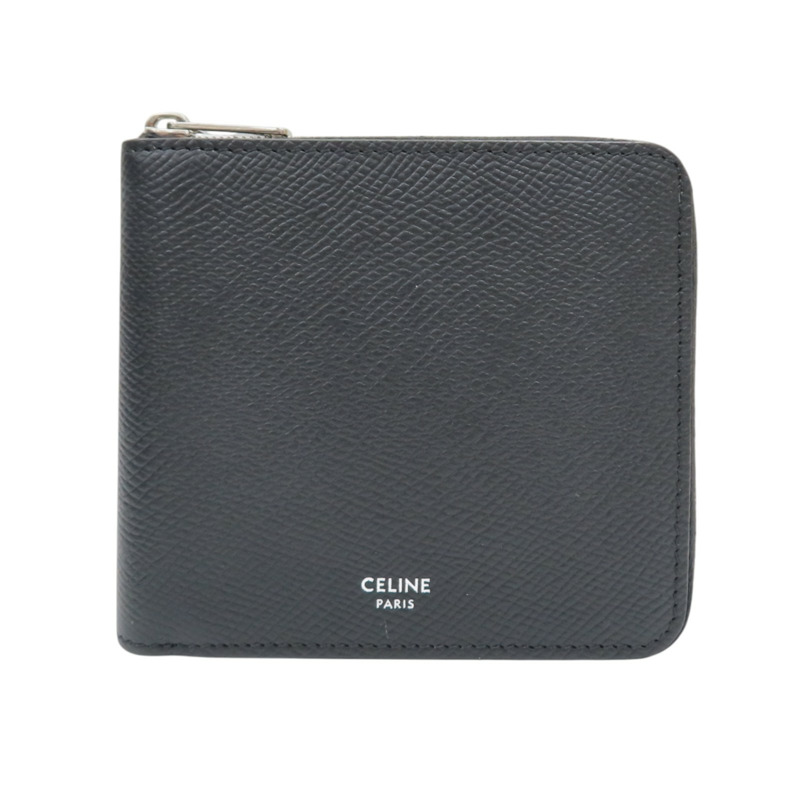 黑色 粒面牛皮 Zipped Bi-Fold 拉鍊短夾【CELINE 賽琳】 10J613BEN.38SI-0