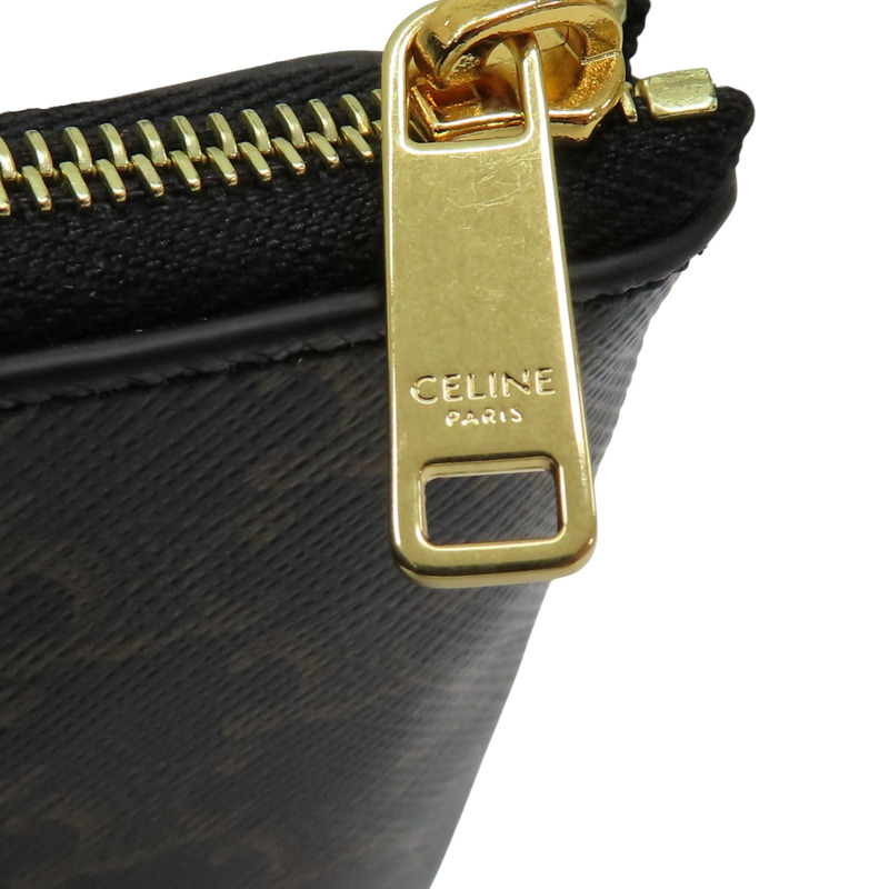 棕色 Triomphe帆布 拉鍊零錢包【CELINE 賽琳】 10C662CAZ.38NO-12