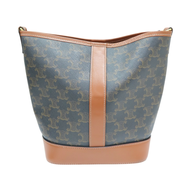 棕色 牛皮 Triomphe帆布 小號水桶包 肩背包【CELINE 賽琳】 191442CAS 04LU-1