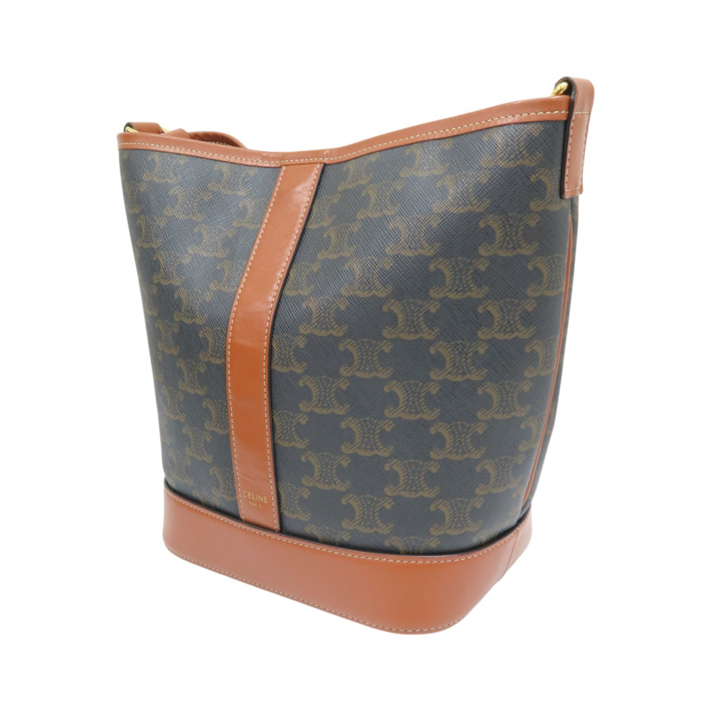 棕色 牛皮 Triomphe帆布 小號水桶包 肩背包【CELINE 賽琳】 191442CAS 04LU-2