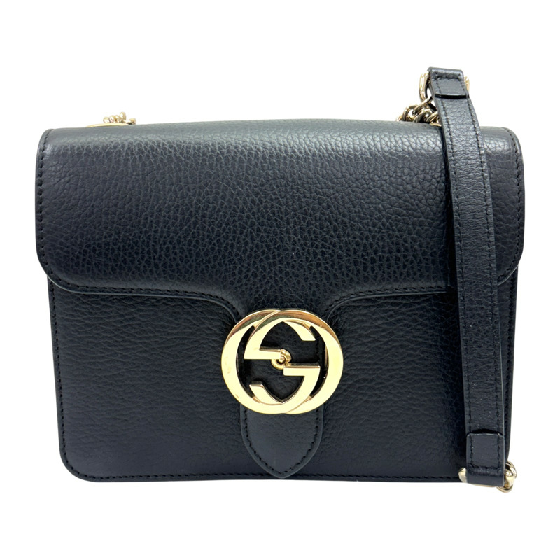 黑色 牛皮 Interlocking G 肩背包【GUCCI 古馳】 510304-0