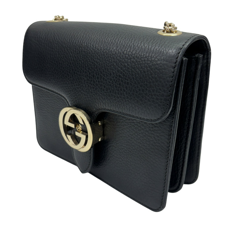 黑色 牛皮 Interlocking G 肩背包【GUCCI 古馳】 510304-1