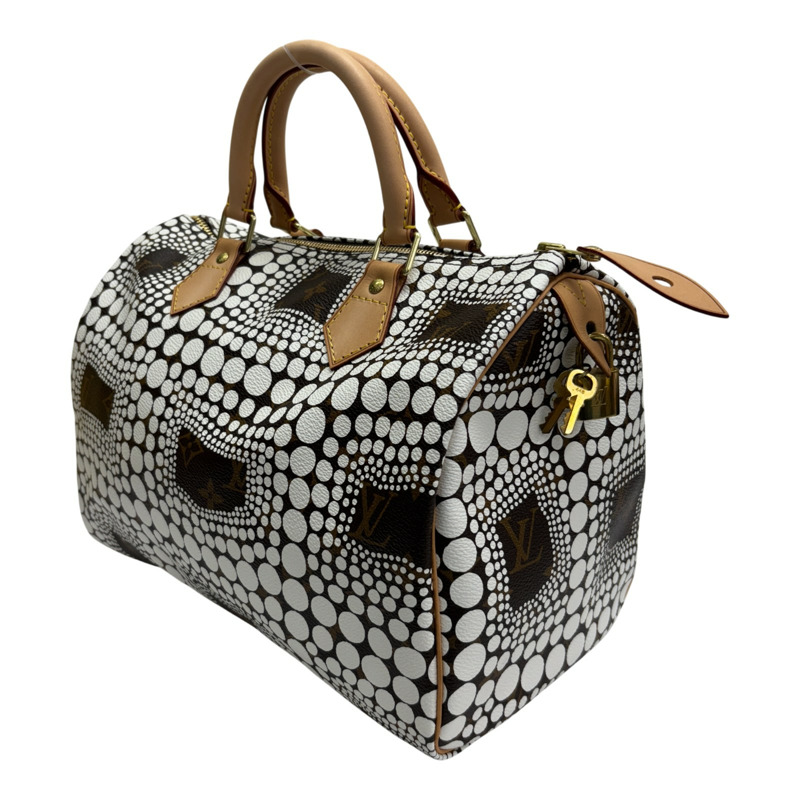 草間彌生聯名 棕色 原花帆布 Speedy 30 波士頓包【LOUIS VUITTON LV 路易威登】 M40690-1