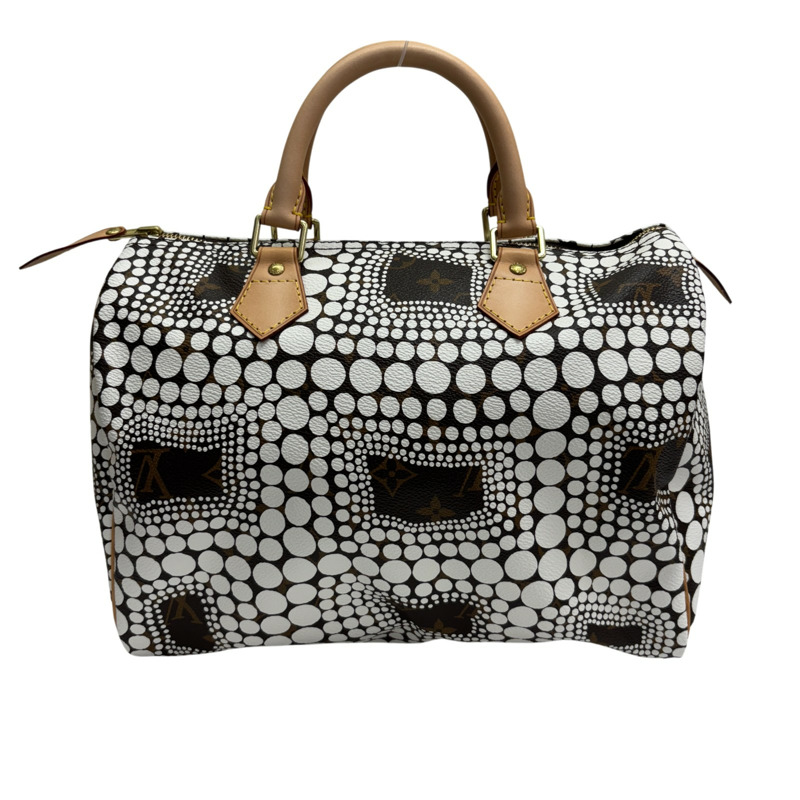 草間彌生聯名 棕色 原花帆布 Speedy 30 波士頓包【LOUIS VUITTON LV 路易威登】 M40690-3