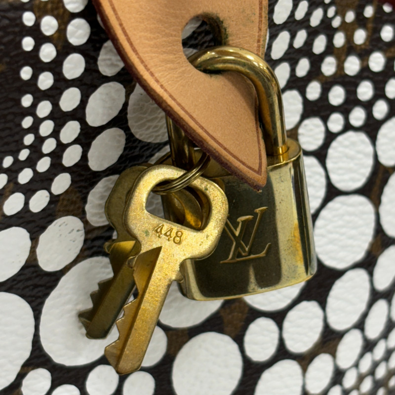 草間彌生聯名 棕色 原花帆布 Speedy 30 波士頓包【LOUIS VUITTON LV 路易威登】 M40690-8