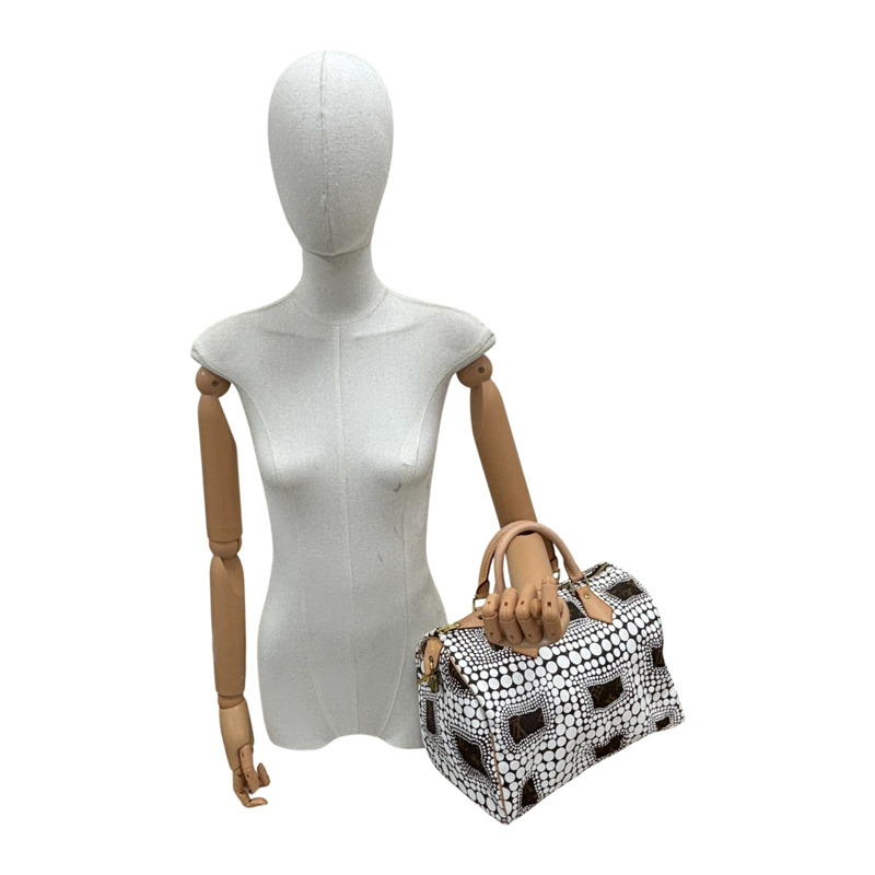 草間彌生聯名 棕色 原花帆布 Speedy 30 波士頓包【LOUIS VUITTON LV 路易威登】 M40690-9