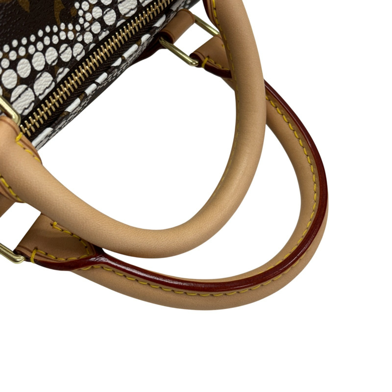 草間彌生聯名 棕色 原花帆布 Speedy 30 波士頓包【LOUIS VUITTON LV 路易威登】 M40690-10