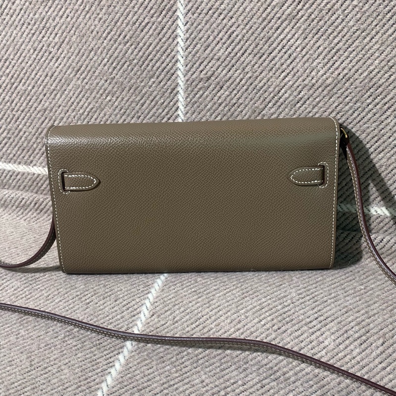 Hermes愛馬仕Kelly錢包大象灰epsom皮金扣z刻-1